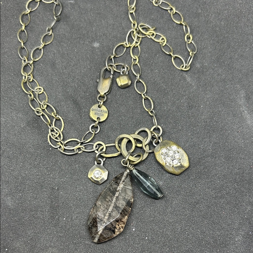 Dyrberg Kern Elegant Antique Brass Pendant Necklace 22” long chain.